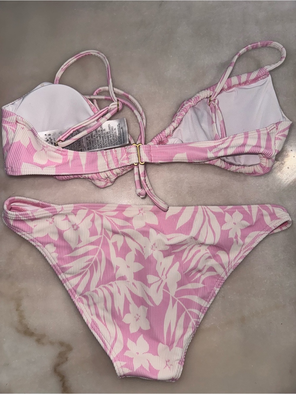 Billabong Sweet Waves Pink and White Floral Ribbed Bikini Set - Picture 2 of 12